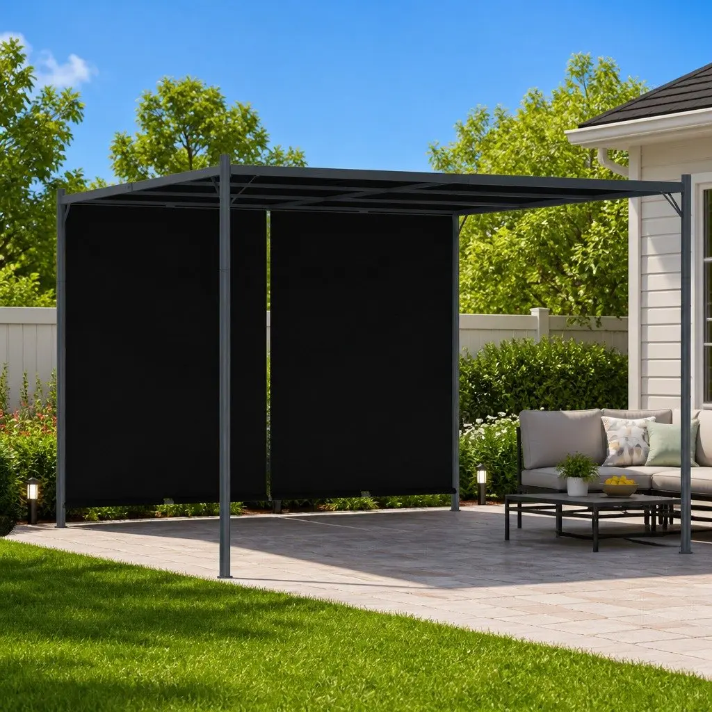 Garden Pergola Outdoor 3x3m Retractable Sliding Roof Shade Anthracite