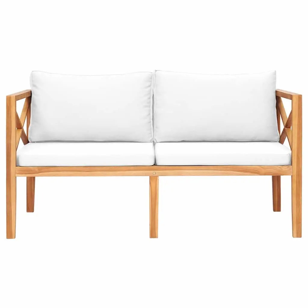 Teak Wood Garden Bench with Cream Cushions