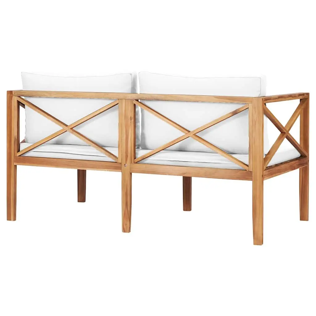 Teak Wood Garden Bench with Cream Cushions