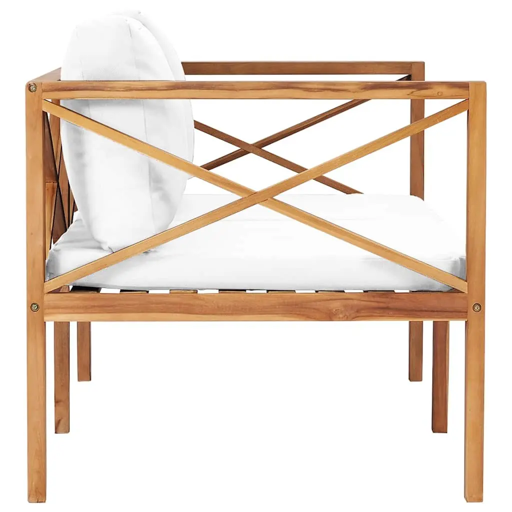Teak Wood Garden Bench with Cream Cushions