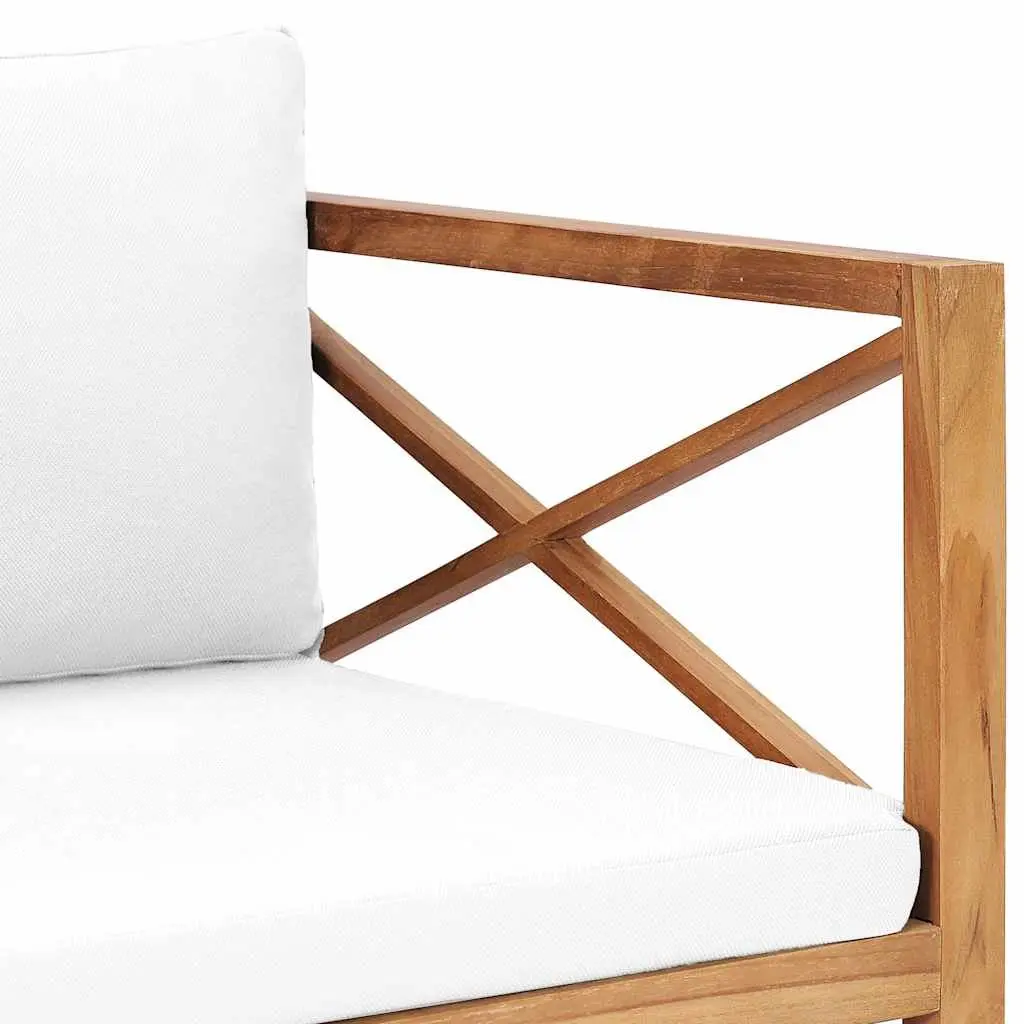 Teak Wood Garden Bench with Cream Cushions