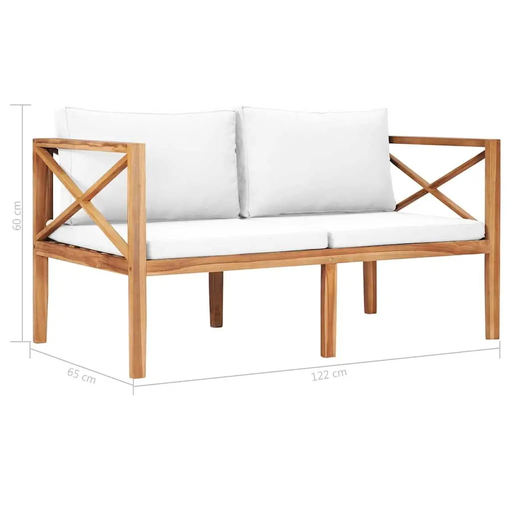 Teak Wood Garden Bench with Cream Cushions