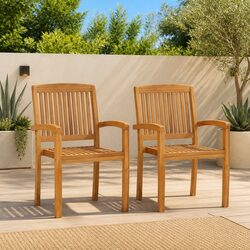 Teak Wood Stacking Dining Chairs Set of 2 for Outdoors
