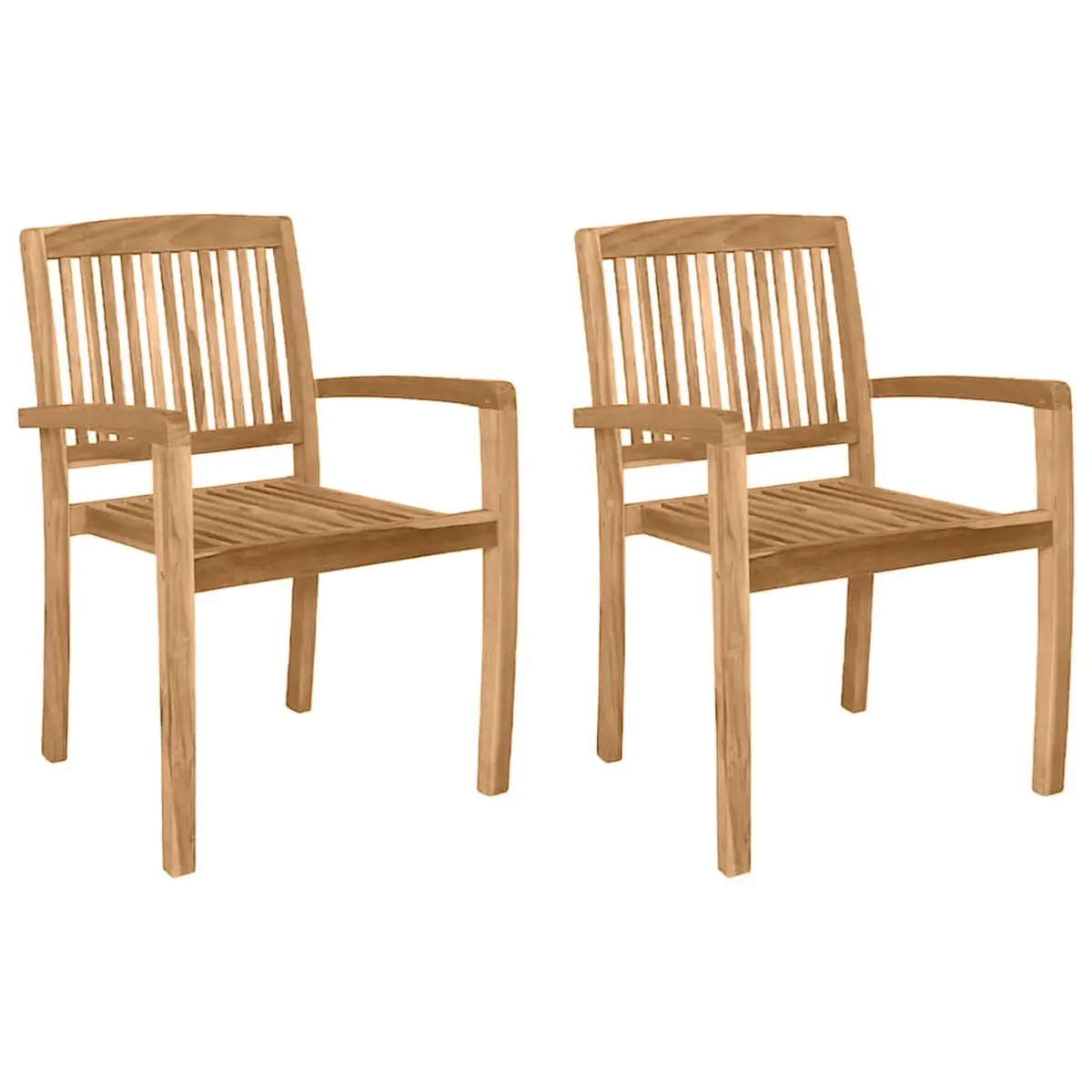 Outdoor Stacking Dining Chairs Set of 2 Teak Wood Garden Patio