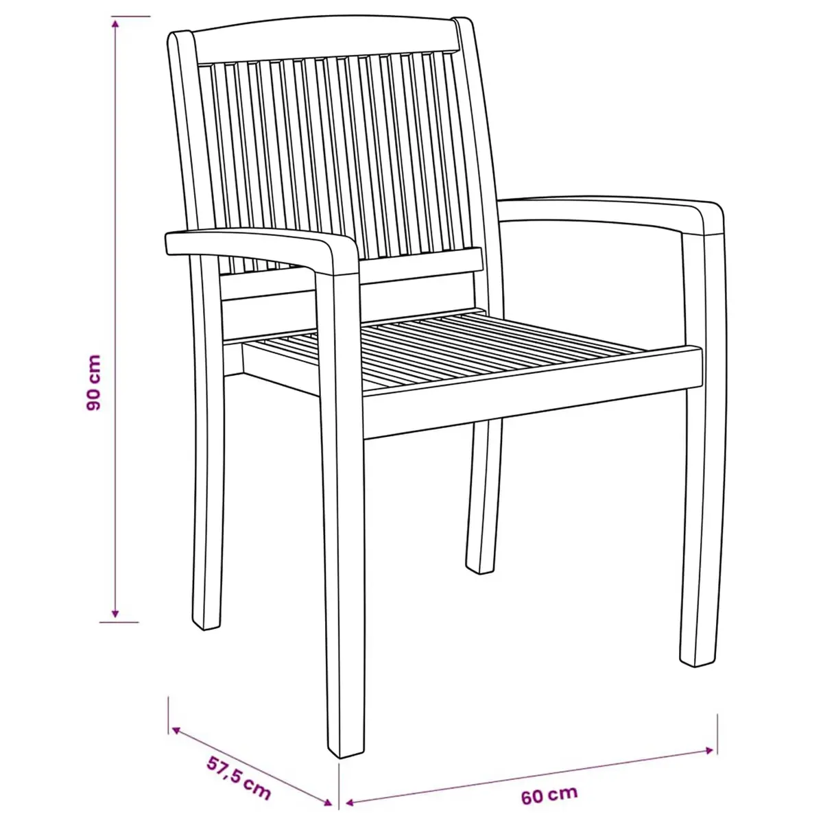Outdoor Stacking Dining Chairs Set of 2 Teak Wood Garden Patio