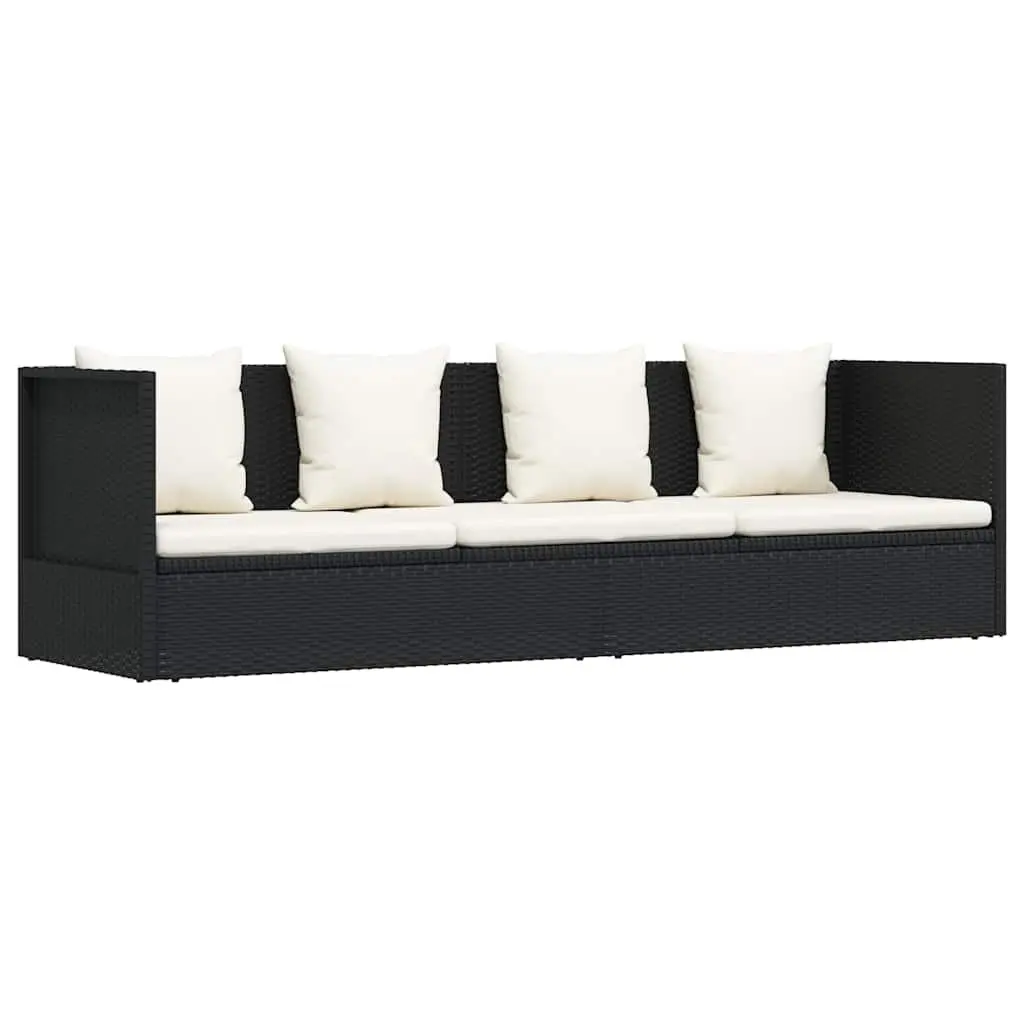 Adjustable Rattan Sun Lounger for Garden and Patio with Thick Cushion and Pillows Black