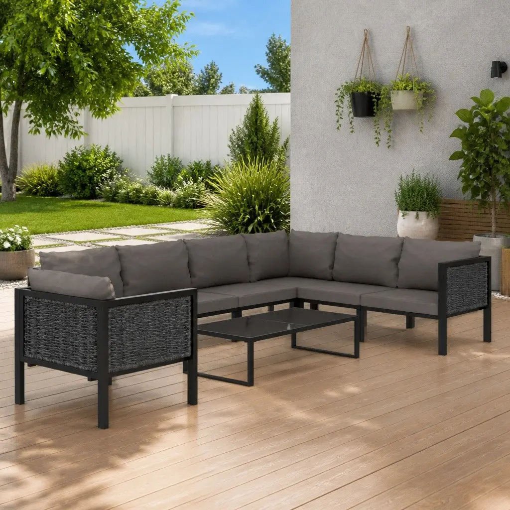 Outdoor Lounge Set 8 Piece Garden Patio Furniture Poly Rattan with Cushions