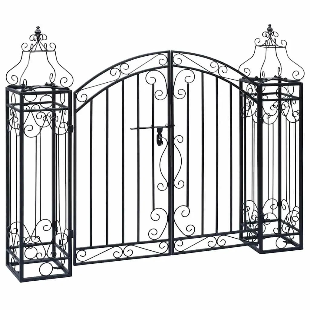 Ornamental Garden Gate Black Outdoor Entryway Wrought Iron Arch Structures
