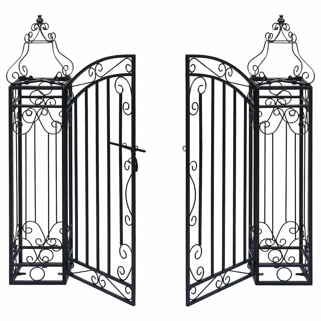 Ornamental Garden Gate Black Outdoor Entryway Wrought Iron Arch Structures