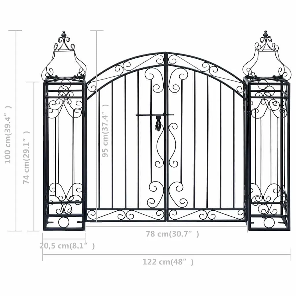 Ornamental Garden Gate Black Outdoor Entryway Wrought Iron Arch Structures