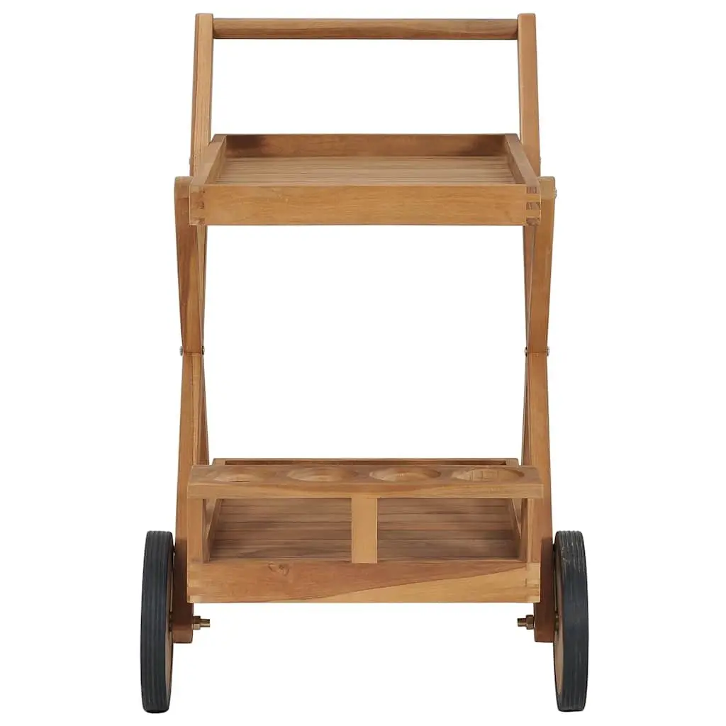 Tea Trolley Kitchen Dining Serving Cart Brown Compact Two Tier with Wine Glass Holder