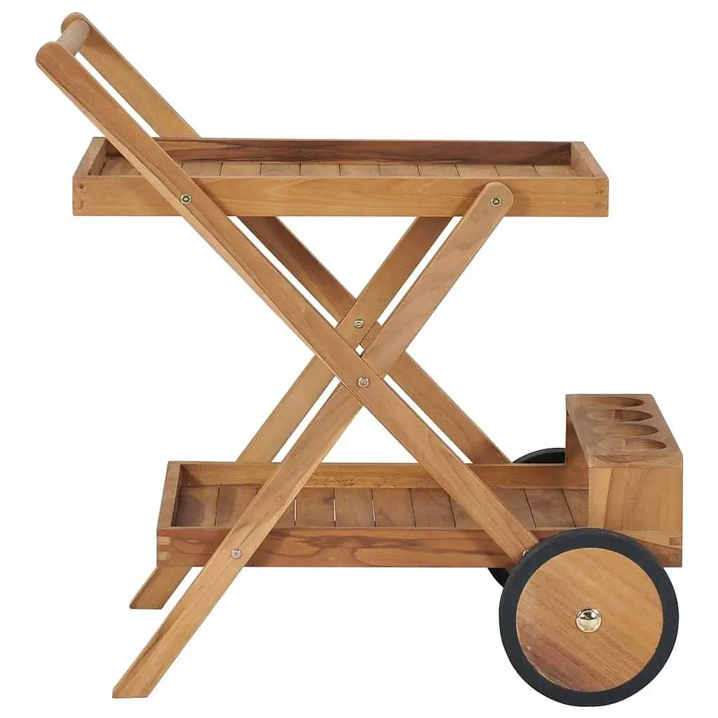 Tea Trolley Kitchen Dining Serving Cart Brown Compact Two Tier with Wine Glass Holder