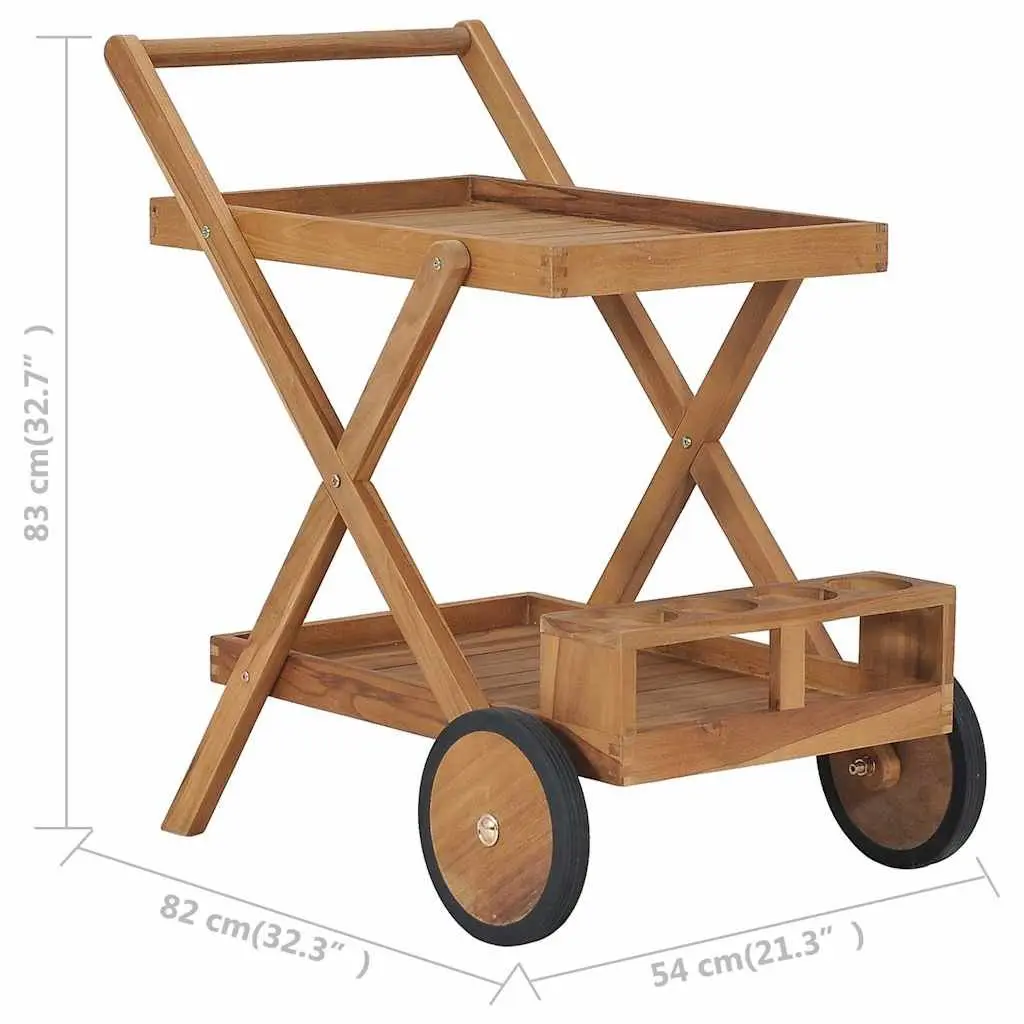 Tea Trolley Kitchen Dining Serving Cart Brown Compact Two Tier with Wine Glass Holder