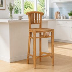 Bar Stool Solid Teak Wood Chair Indoor Outdoor Kitchen Dining Brown
