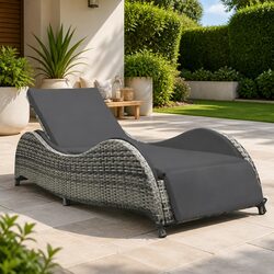 Outdoor Lounge Chair - Adjustable Rattan Sun Lounger