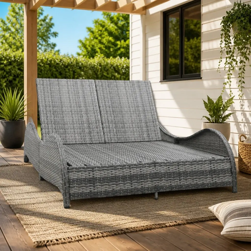 Double Sun Lounger for Garden Patio 2 Person with Cushions Anthracite