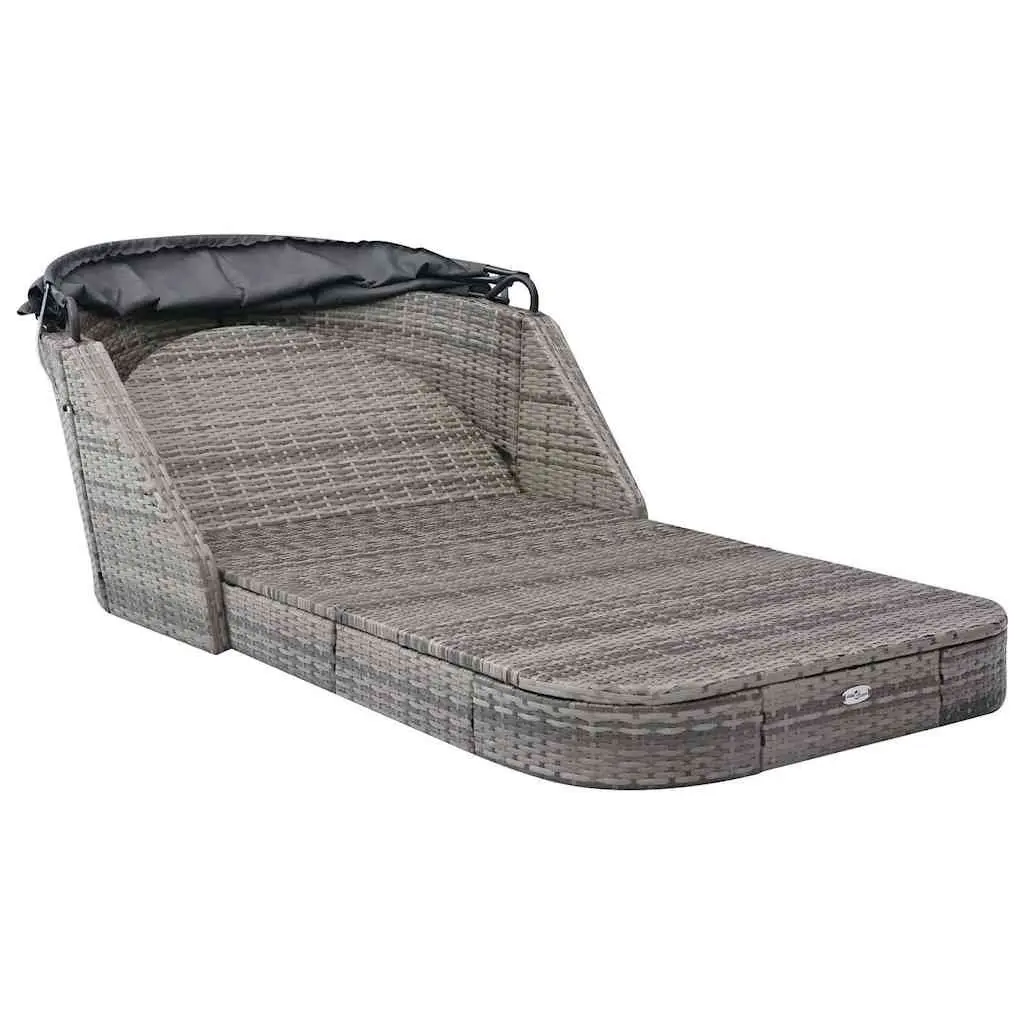 Rattan Sun Lounger with Canopy Outdoor Reclining Chair Anthracite