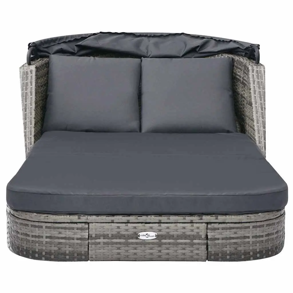 Rattan Sun Lounger with Canopy Outdoor Reclining Chair Anthracite