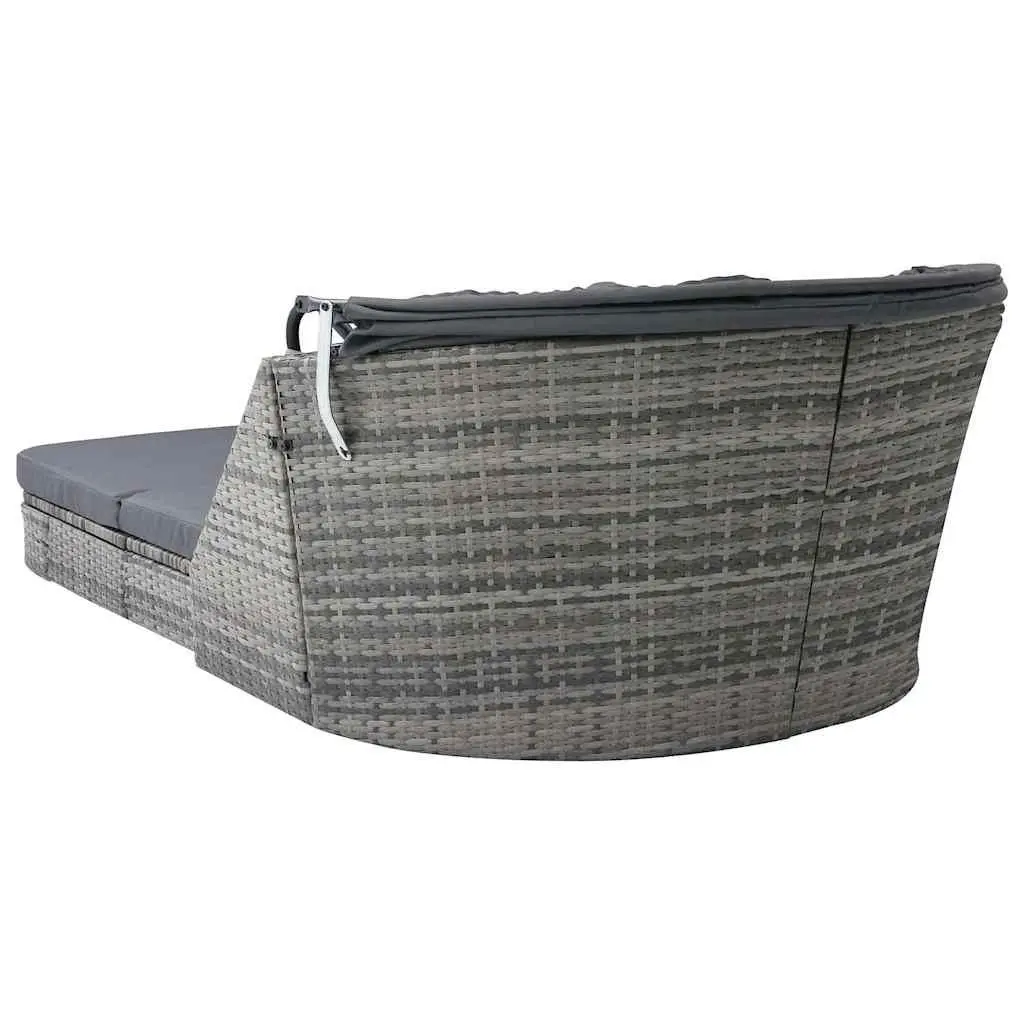 Rattan Sun Lounger with Canopy Outdoor Reclining Chair Anthracite