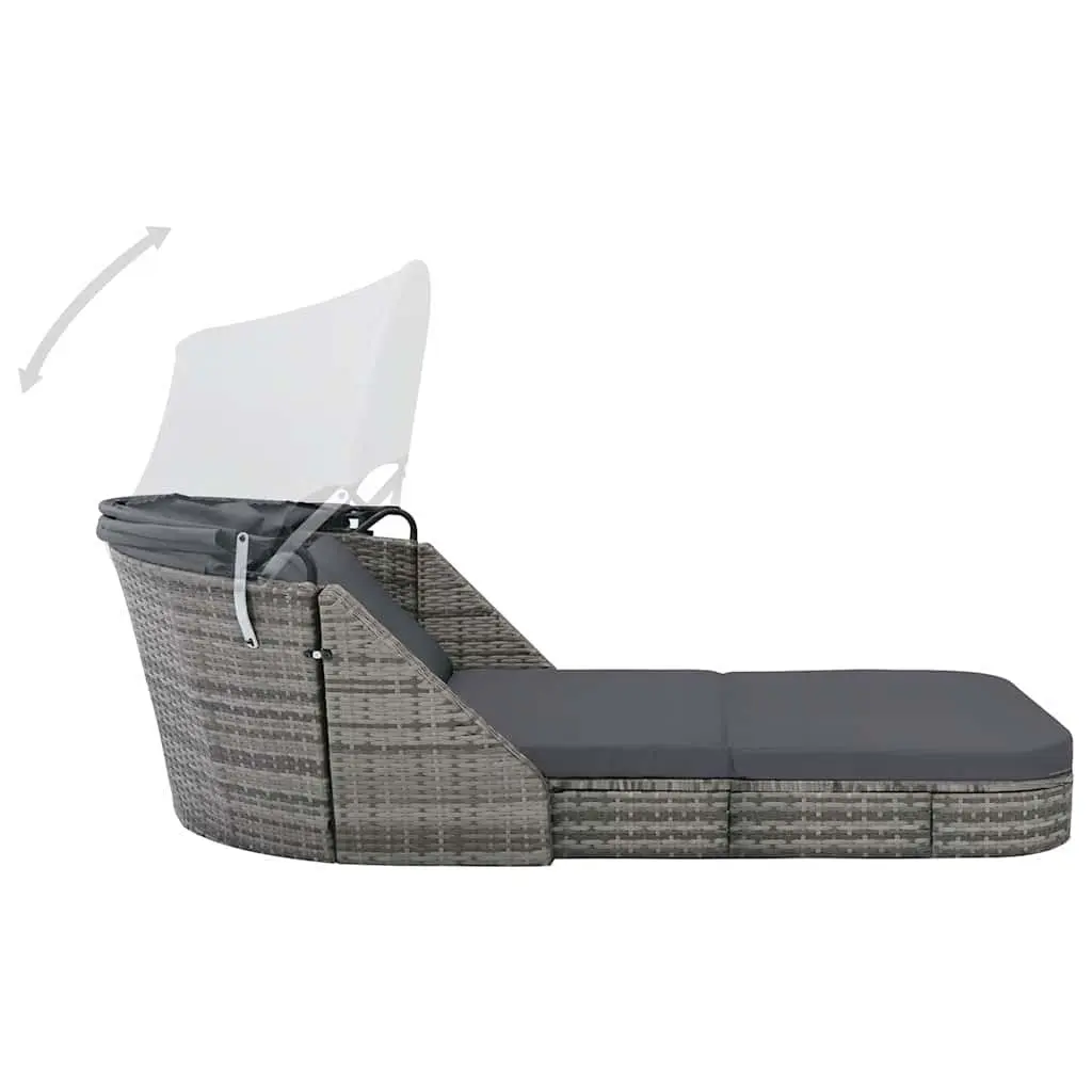 Rattan Sun Lounger with Canopy Outdoor Reclining Chair Anthracite