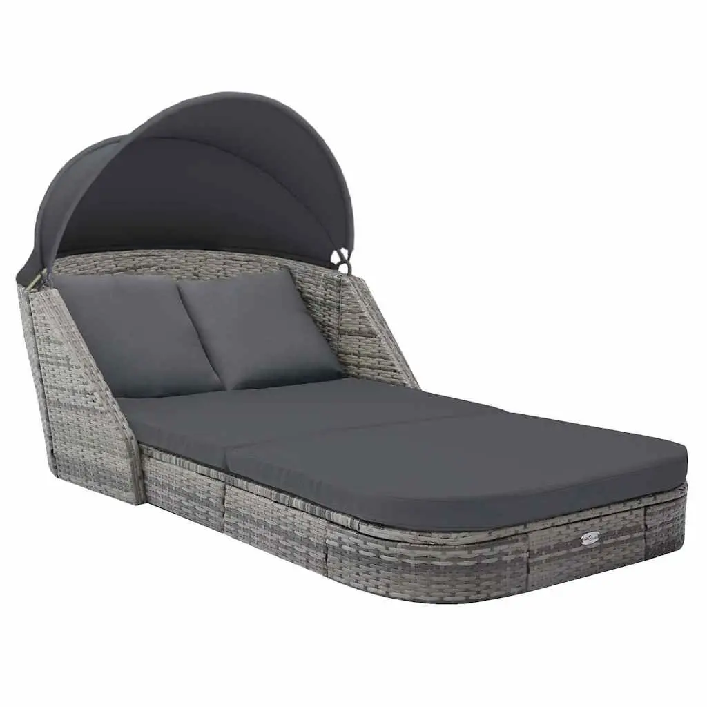 Rattan Sun Lounger with Canopy Outdoor Reclining Chair Anthracite