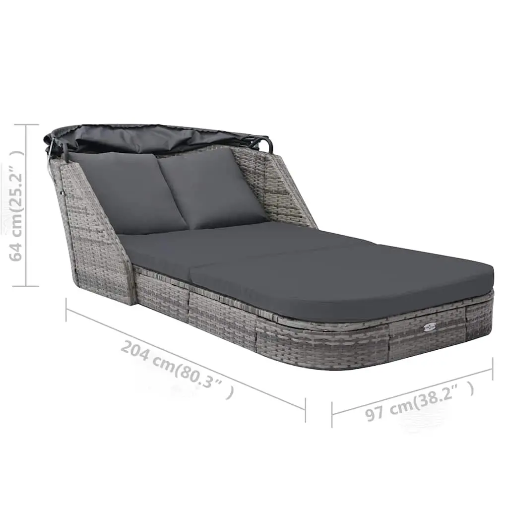 Rattan Sun Lounger with Canopy Outdoor Reclining Chair Anthracite