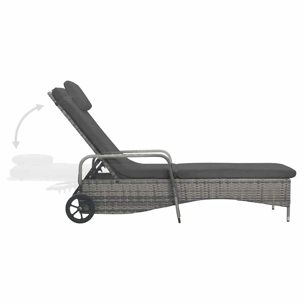 Sun Lounger with Wheels Adjustable Backrest Garden Patio Lounge Chair Anthracite