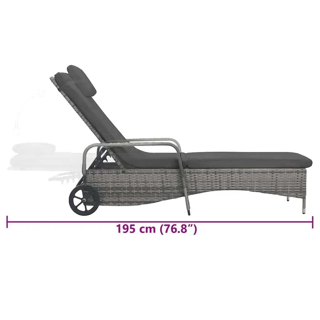 Sun Lounger with Wheels Adjustable Backrest Garden Patio Lounge Chair Anthracite