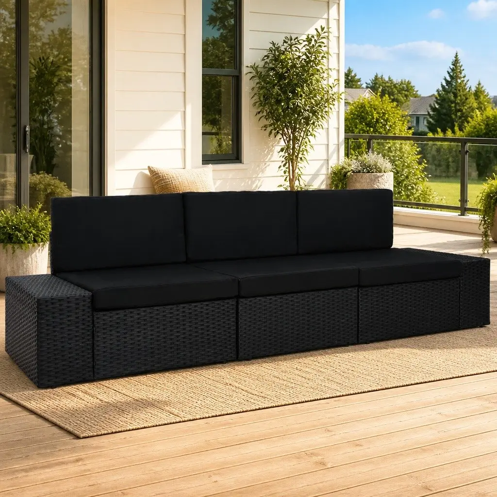 Outdoor Sectional Sofa 3-Seater Poly Rattan Garden Lounge Modular Furniture