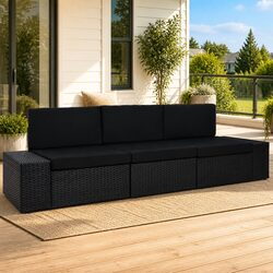Outdoor Sectional Sofa 3-Seater Poly Rattan Garden Lounge Modular Furniture