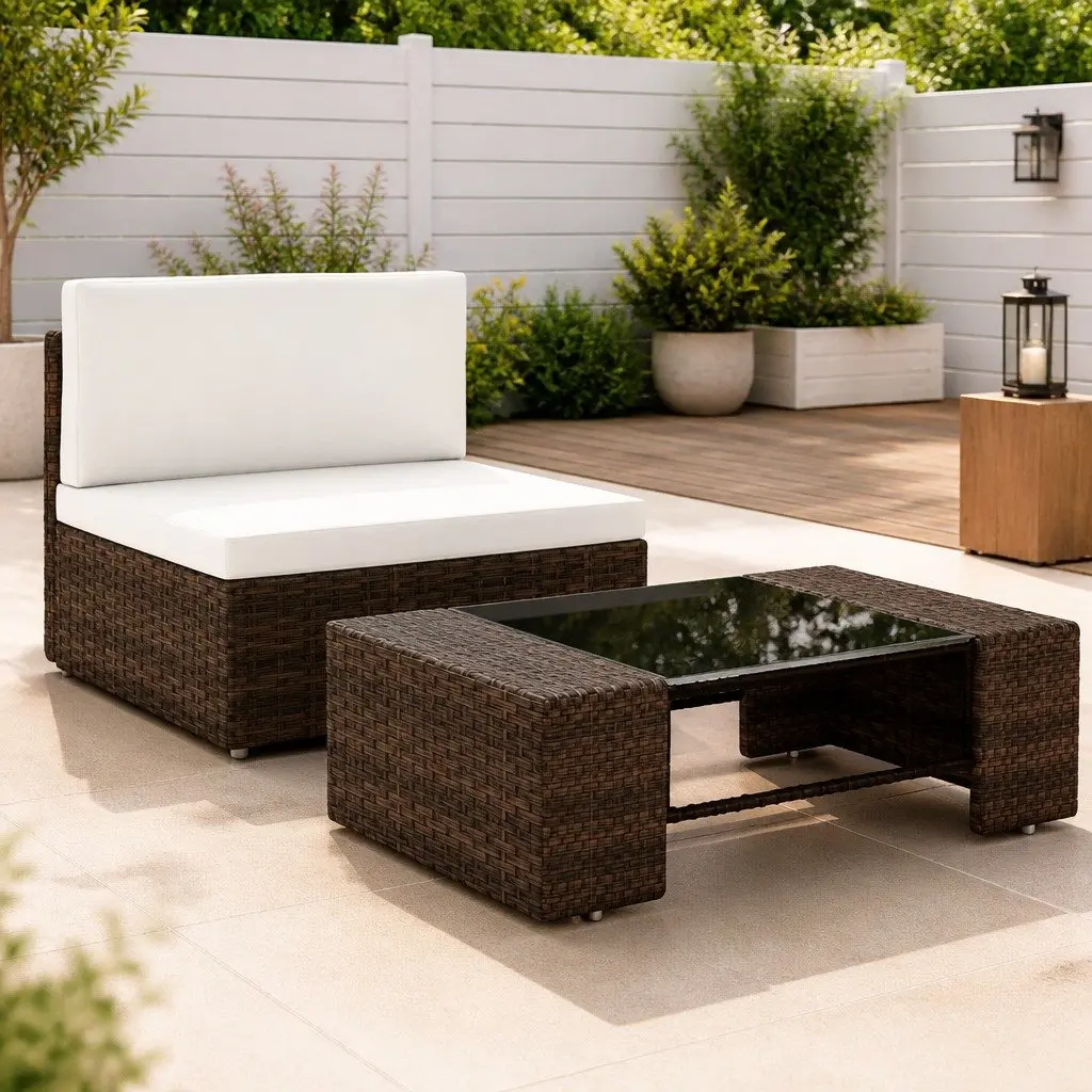 Outdoor Sectional Lounge Set 2 Piece Garden Furniture Brown Poly Rattan