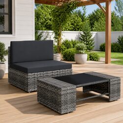 Outdoor Sectional Sofa Set Specifications in Grey Poly Rattan