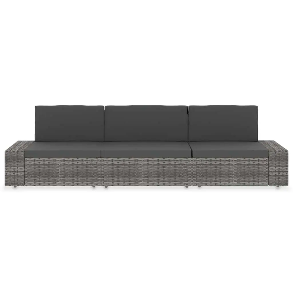 Outdoor Sectional Sofa 3-Seater Grey Modular Garden Lounge Couch