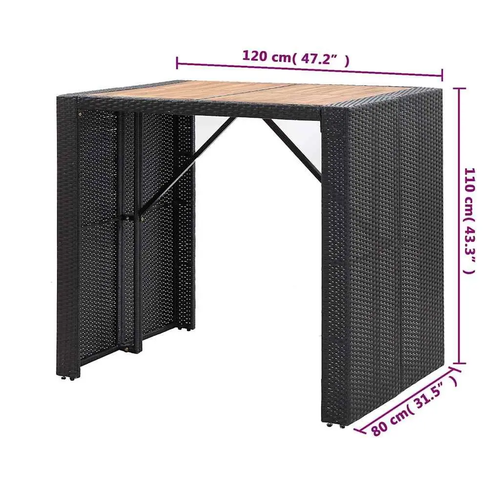 5 Piece Outdoor Bar Set Poly Rattan Acacia Wood Patio Furniture Black