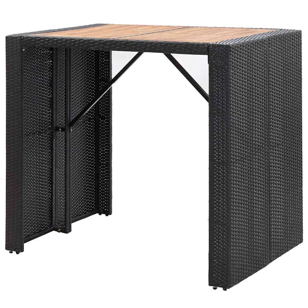 5 Piece Outdoor Bar Set Poly Rattan Acacia Wood Patio Furniture Black