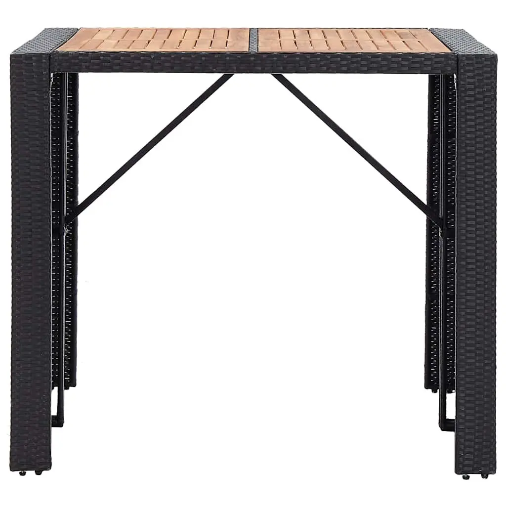 5 Piece Outdoor Bar Set Poly Rattan Acacia Wood Patio Furniture Black
