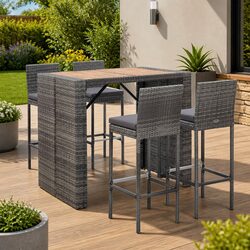 5-Piece Outdoor Bar Set: Poly Rattan and Acacia Wood