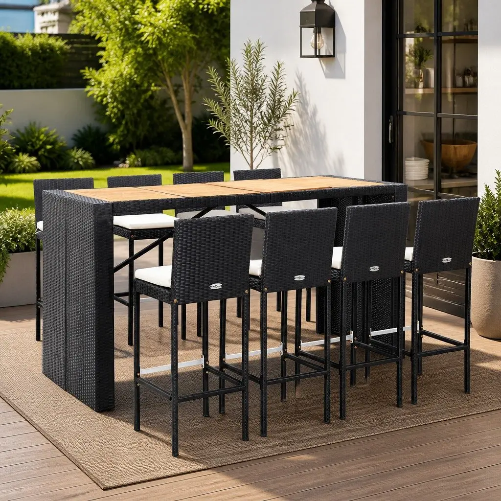 9-Piece Outdoor Bar Set in Black