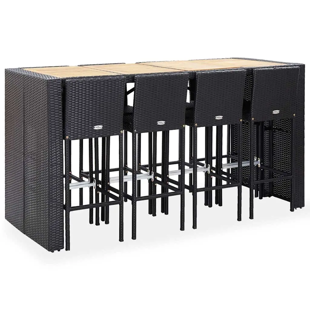 9 Piece Patio Furniture Set Outdoor Bar Poly Rattan Acacia Wood Black