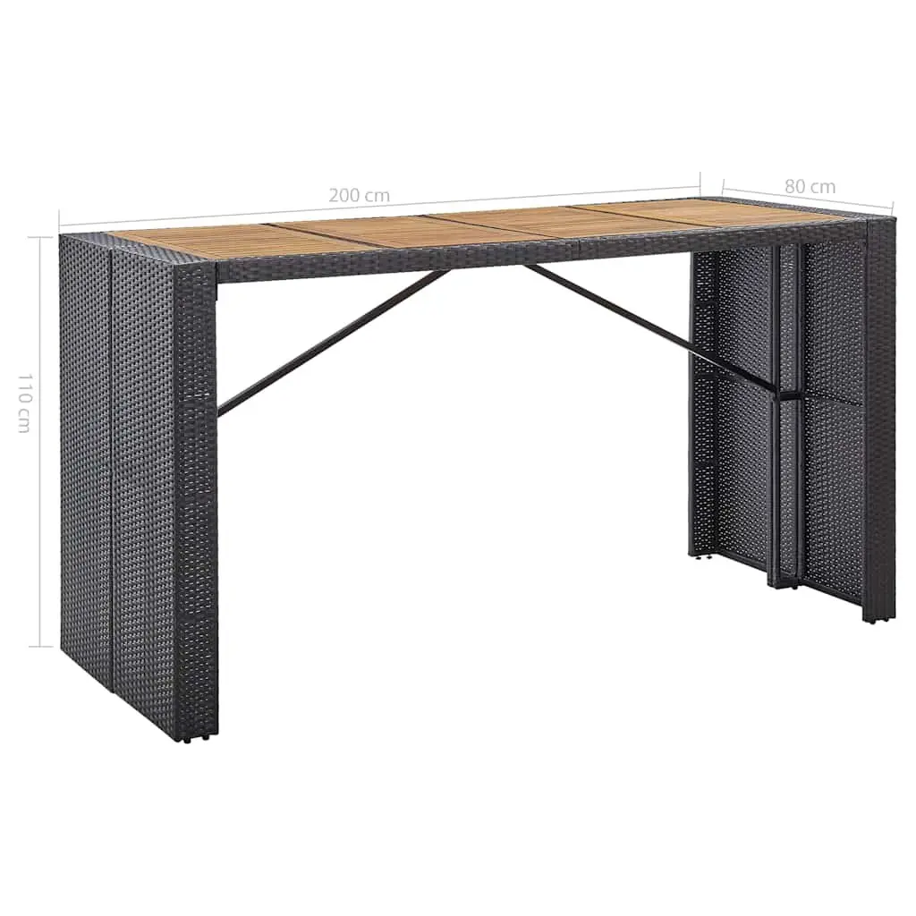 9 Piece Patio Furniture Set Outdoor Bar Poly Rattan Acacia Wood Black