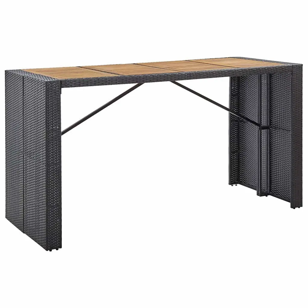 9 Piece Patio Furniture Set Outdoor Bar Poly Rattan Acacia Wood Black