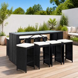 Poly Rattan Outdoor Bar Set: 9 Pieces, Black Finish