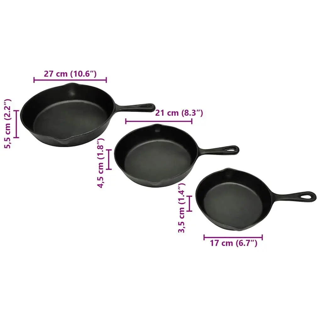 Cast Iron Grill Pans Set of 3 for Home Cooking Extra Large Skillet Cookware