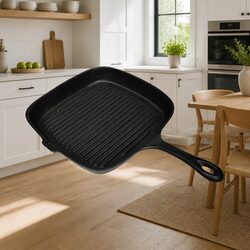 Cast Iron Grill Pan - Dimensions 24x23cm, Black Color