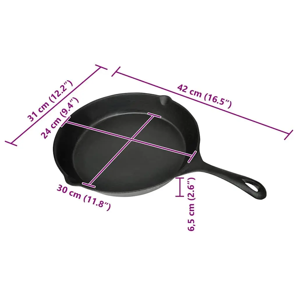 Cast Iron Grill Pan 30cm Round Flat Bottom Cooking Griddle Non-Stick for Home and BBQ Use