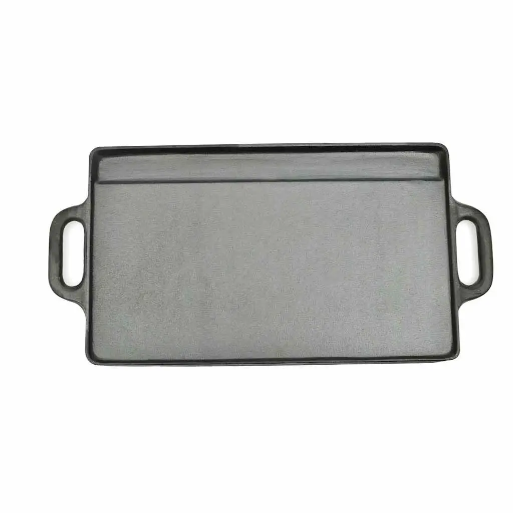 Cast Iron Reversible Grill Platter 50x23cm Double-Sided Griddle Cooking Surface
