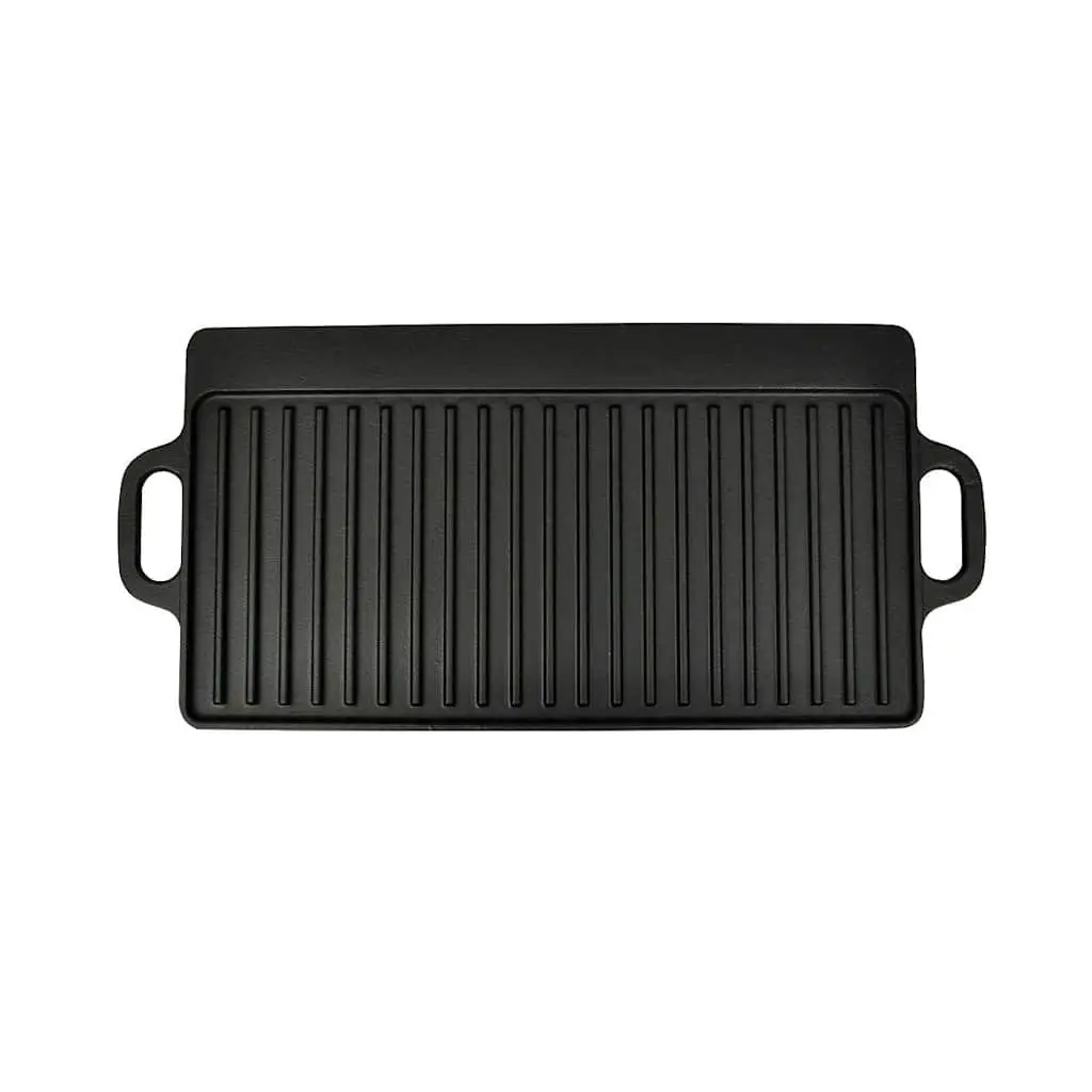 Cast Iron Reversible Grill Platter 50x23cm Double-Sided Griddle Cooking Surface