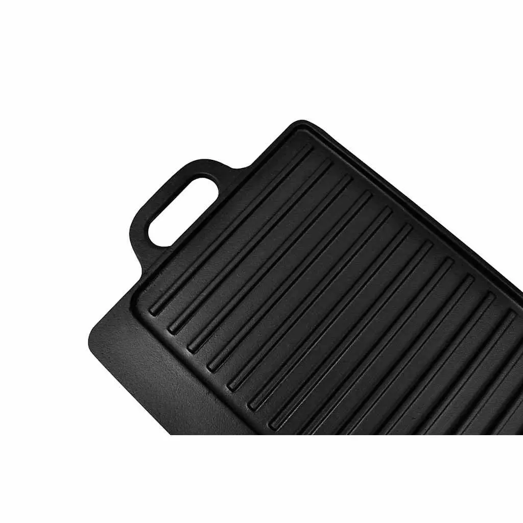 Cast Iron Reversible Grill Platter 50x23cm Double-Sided Griddle Cooking Surface