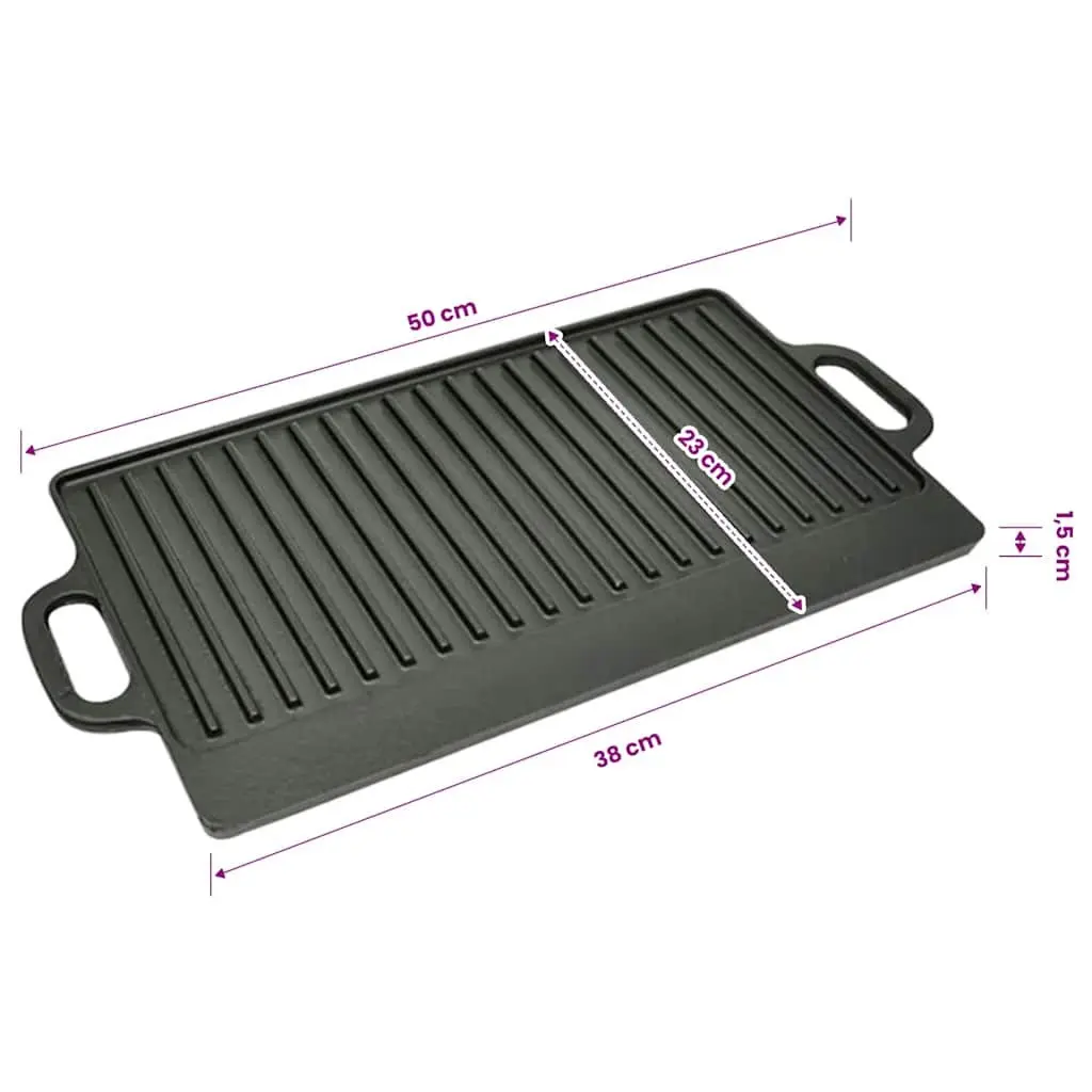 Cast Iron Reversible Grill Platter 50x23cm Double-Sided Griddle Cooking Surface