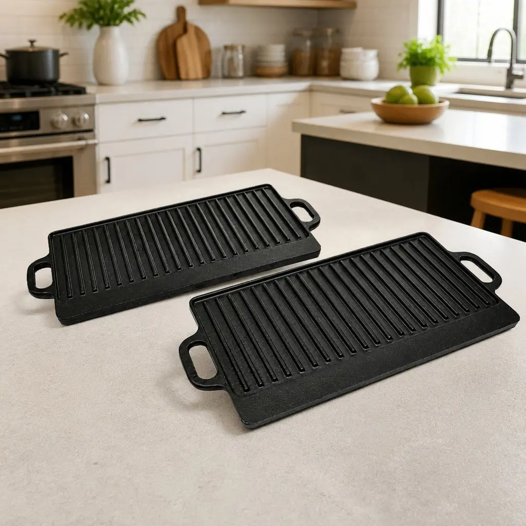 Cast Iron Reversible Griddle Plates Set, 46 x 23 cm